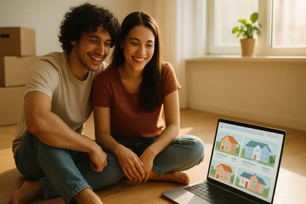 couple souriant cherchant un logement social sur bienveo