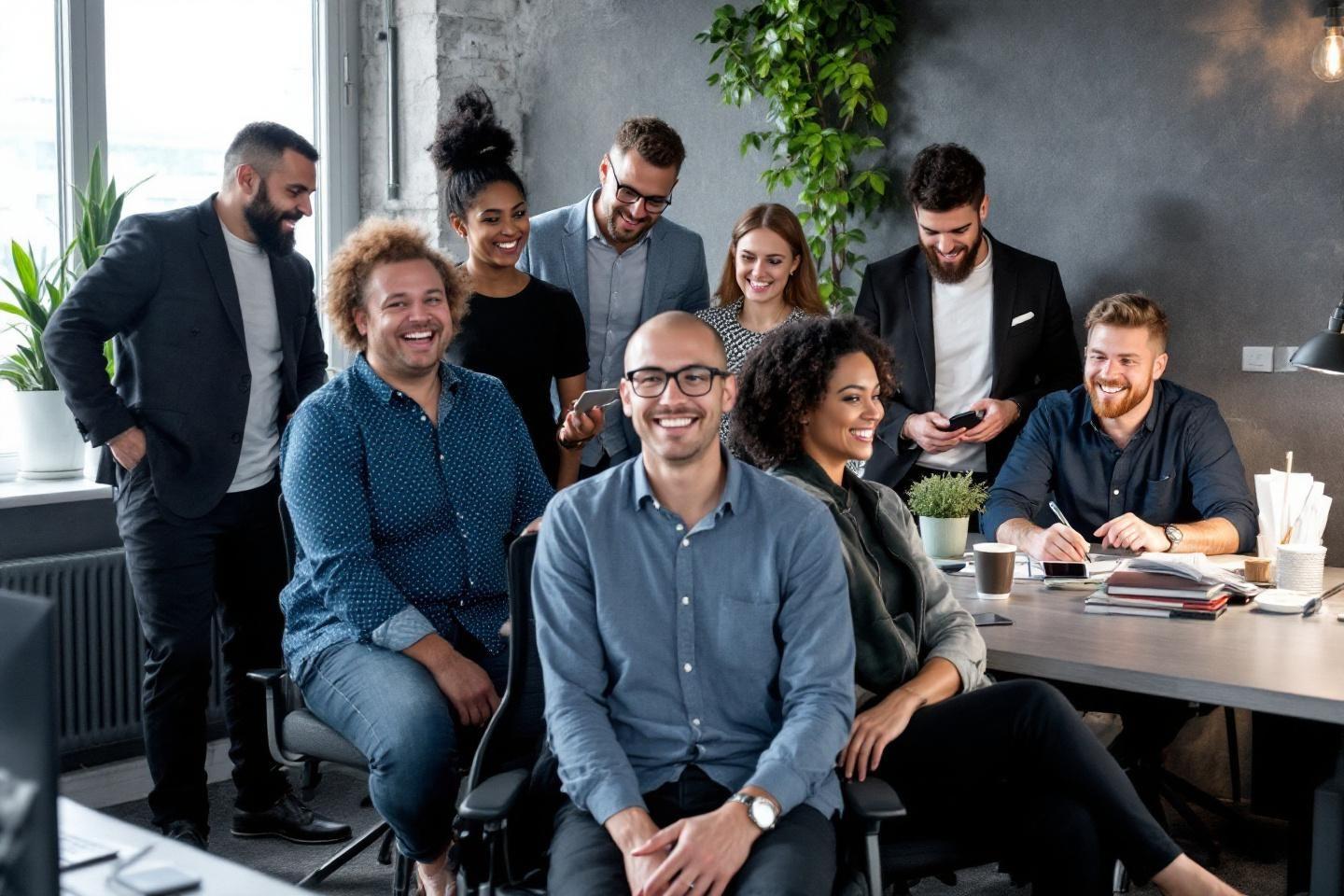 Groupe diversifié de professionnels souriants en réunion
