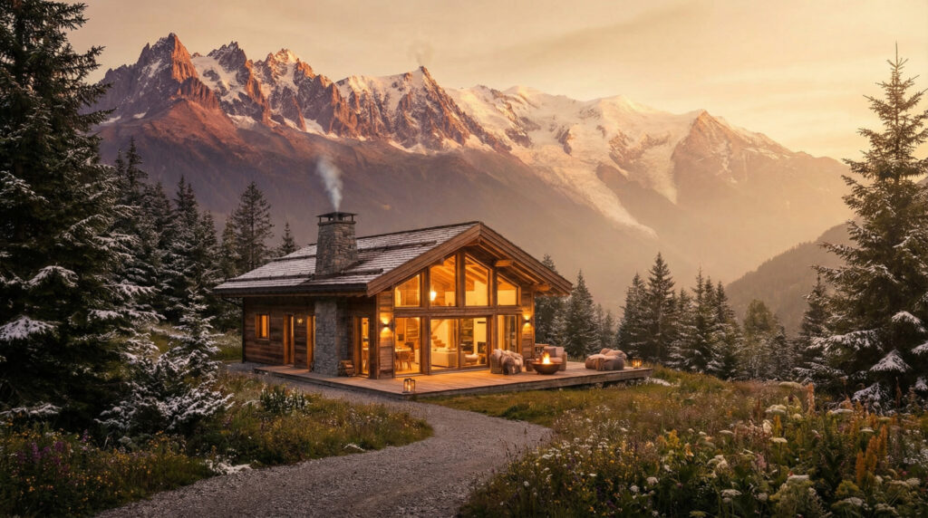 chalet de montagne confortable à l'heure dorée
