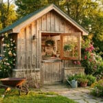 refuge idyllique avec jardin et abri de jardin rustique en bois