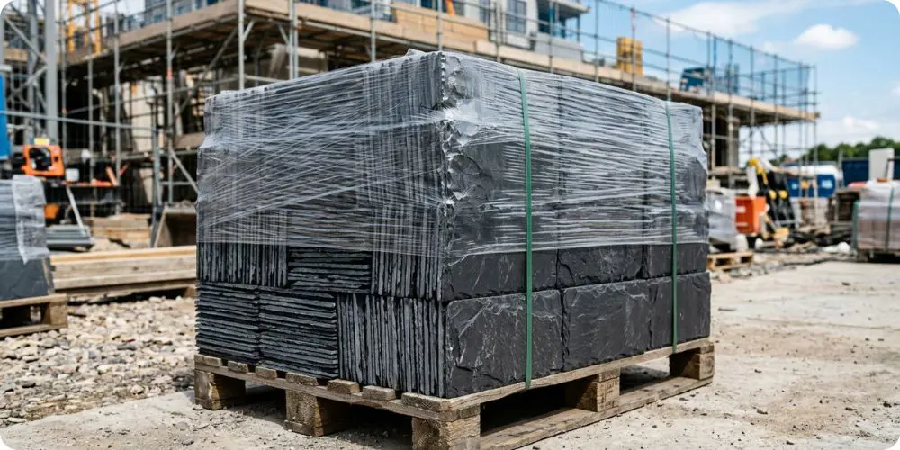palette ardoises naturelles neuves chantier rénovation toiture fourniture