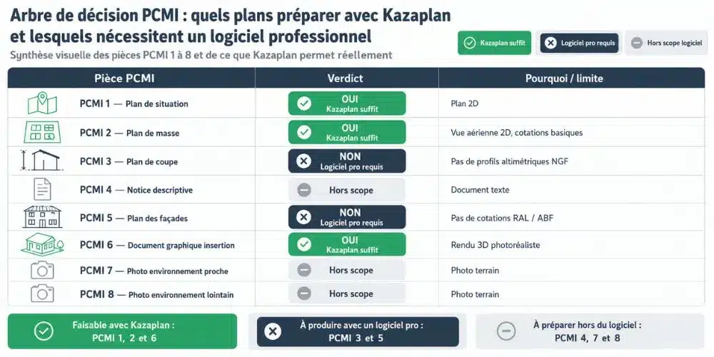 Arbre de décision PCMI : quels plans préparer avec Kazaplan et lesquels nécessitent un logiciel professionnel