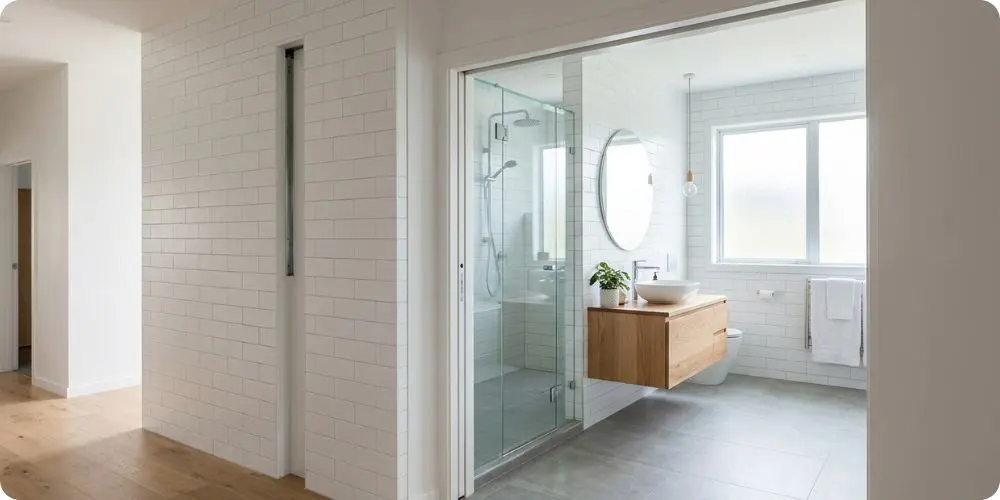 Baie+vitrée+à+galandage+grande+ouverte+sur+salle+de+bain