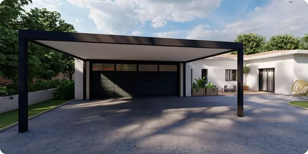 Carport aluminium adossé garage maison moderne