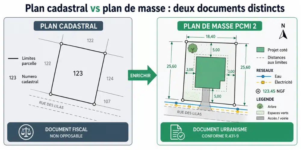 Différence entre plan cadastral et plan de masse PCMI 2 pour permis de construire