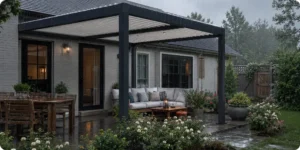 Patio sous la pluie avec pergola