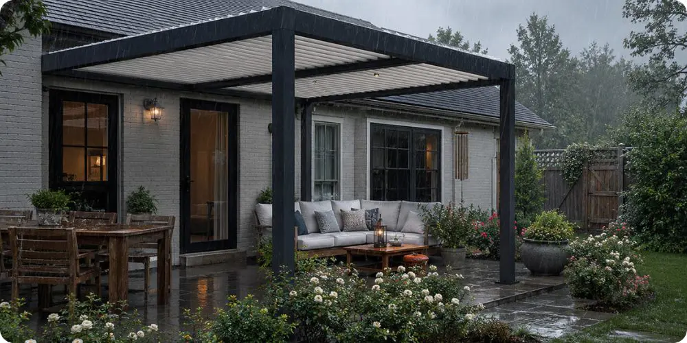 Patio sous la pluie avec pergola