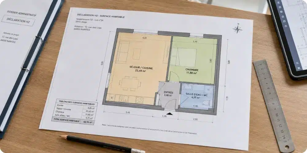 Plan architectural détaillé sur bureau
