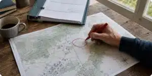 Plan de situation du terrain extrait de Géoportail avec parcelle entourée pour dossier de permis de construire