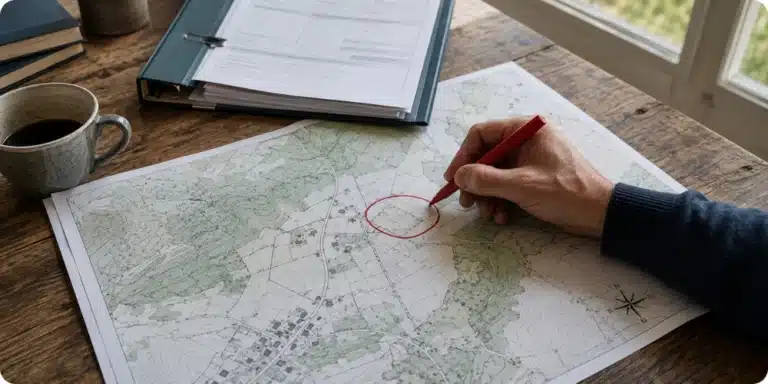 Plan de situation du terrain extrait de Géoportail avec parcelle entourée pour dossier de permis de construire