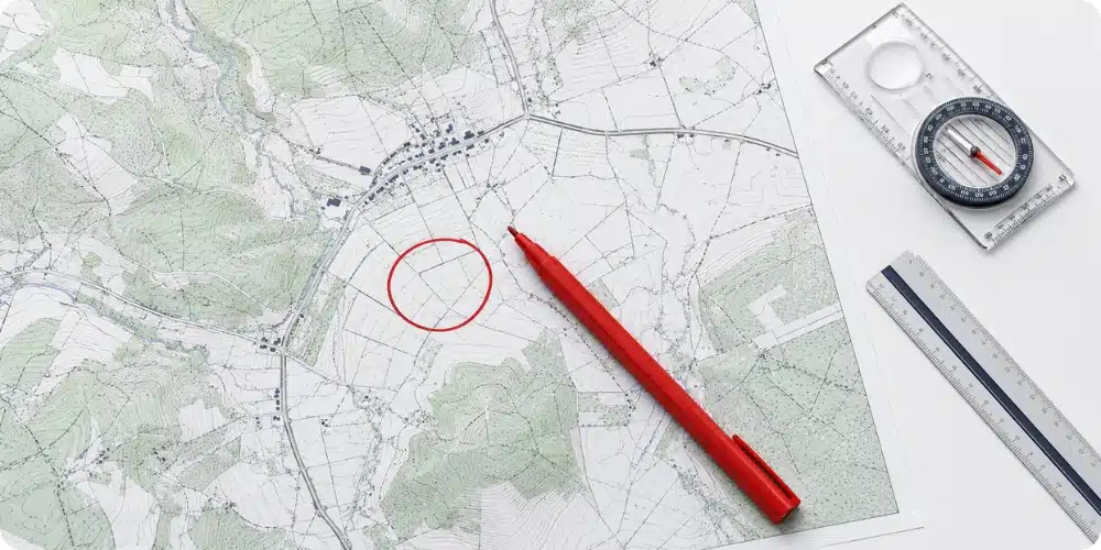 Plan de situation du terrain extrait de Géoportail avec parcelle entourée pour dossier de permis de construire en gros plan