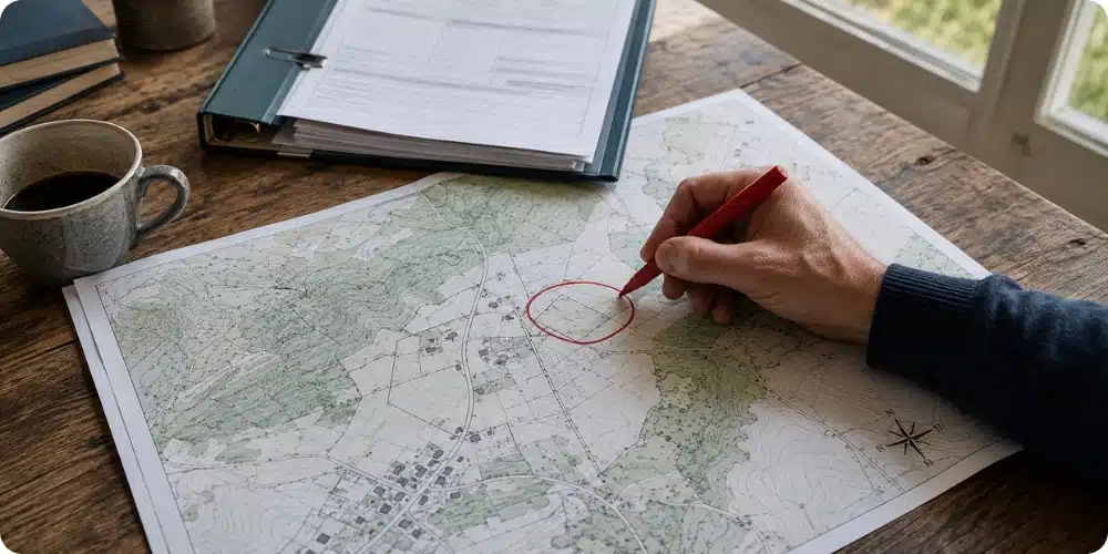 Plan de situation du terrain extrait de Géoportail avec parcelle entourée pour dossier de permis de construire