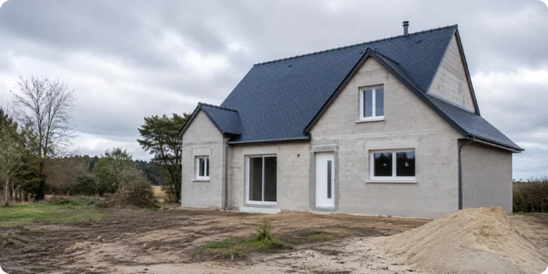Maison individuelle neuve livrée hors d'eau hors d'air, avant les travaux de second oeuvre
