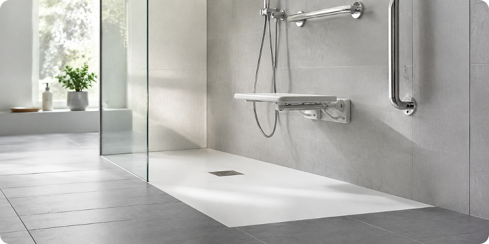 Receveur extra-plat de douche italienne adaptée pour senior