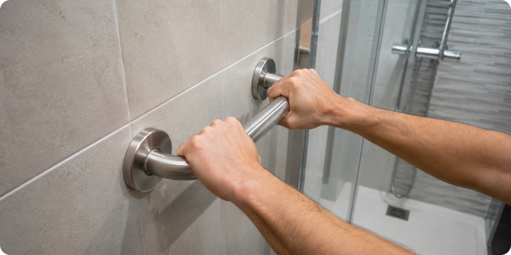 Test mensuel de fixation d'une barre d'appui douche à deux mains