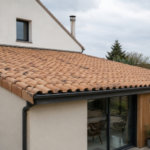 Toit en tuiles a emboitement sur une extension a faible pente en Loire-Atlantique
