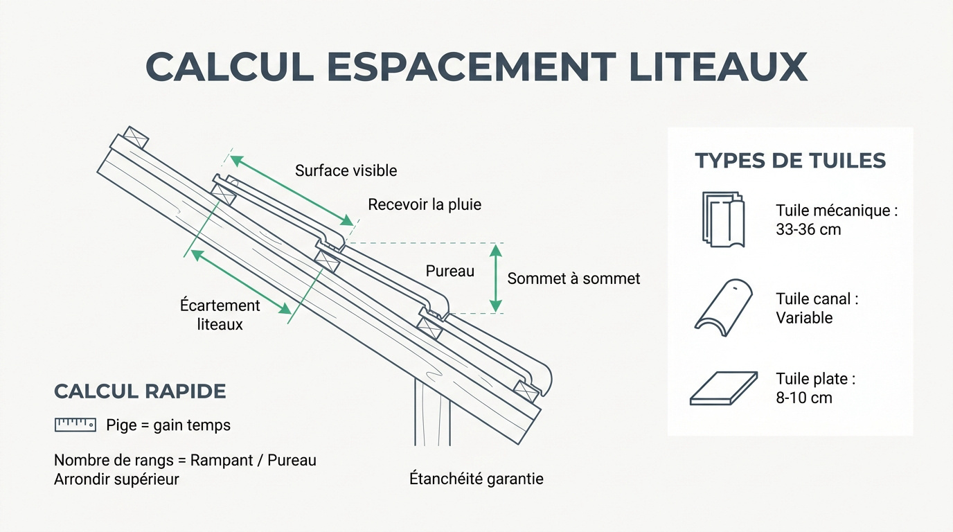 Schéma technique du calcul du pureau pour la pose de liteaux de toiture