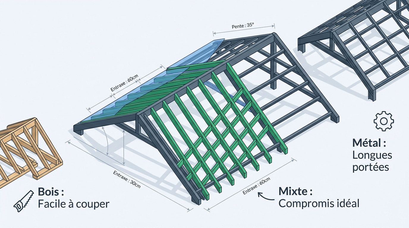 Comparaison entre charpente bois et structure métallique pour toiture en bac acier