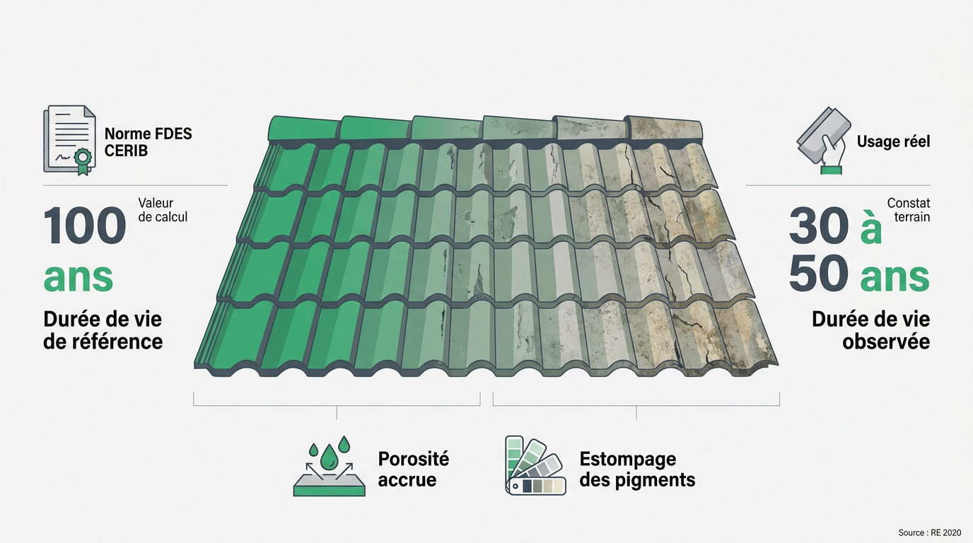 Comparaison entre la durée de vie théorique et réelle d'une toiture en tuiles béton