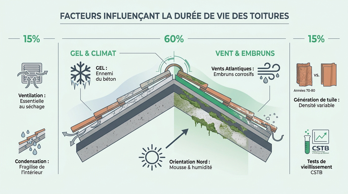 Facteurs climatiques et environnementaux impactant la tenue des tuiles en béton