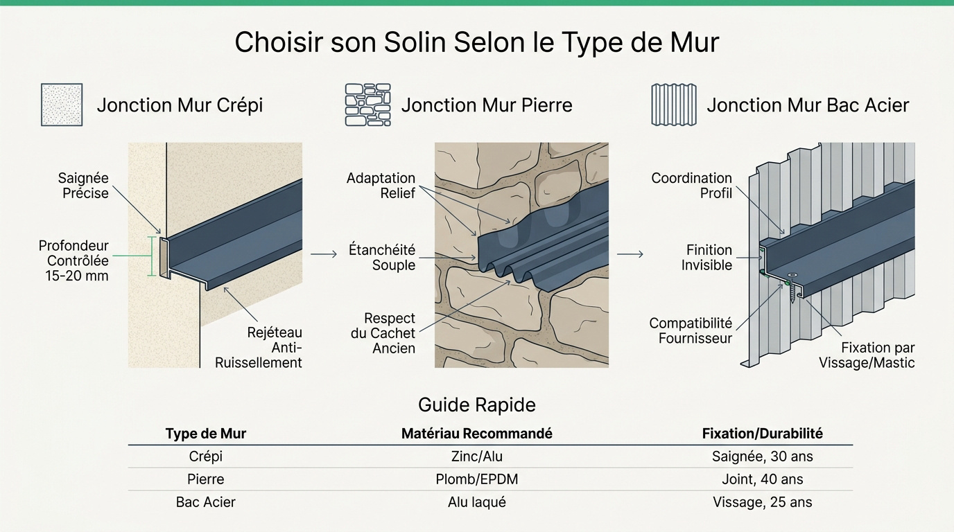 Installation d'un solin en zinc sur un mur pignon pour assurer l'étanchéité de la toiture