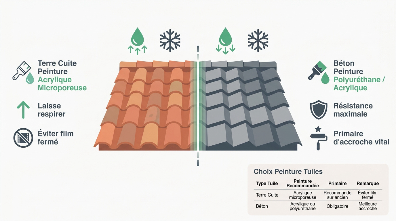 Comparaison visuelle entre tuiles en terre cuite et tuiles en béton pour la rénovation de toiture