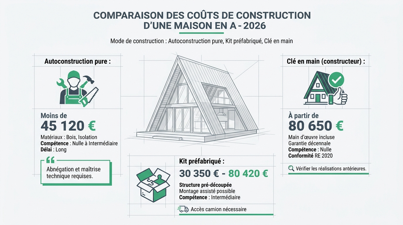 Comparatif des coûts de construction pour une maison en A en 2026 selon le mode de réalisation