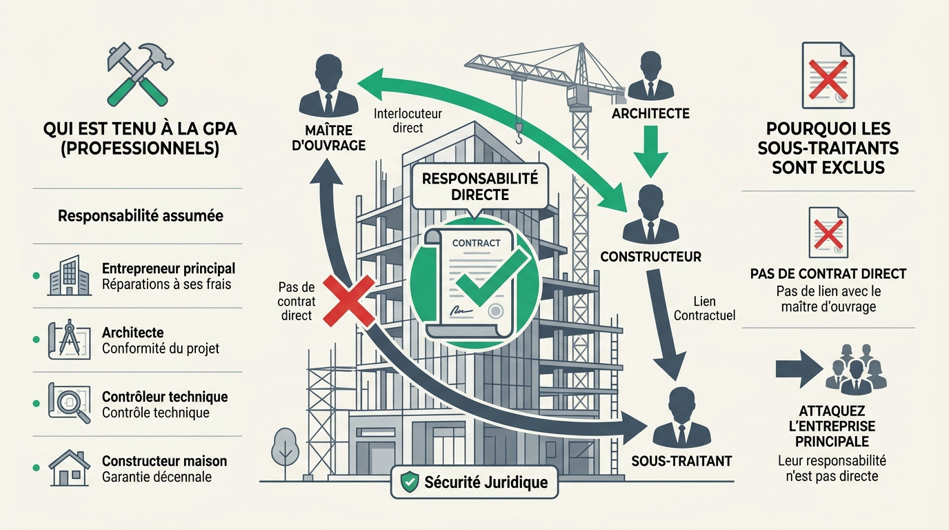 Schéma explicatif de la responsabilité directe des constructeurs dans le cadre de la garantie de parfait achèvement