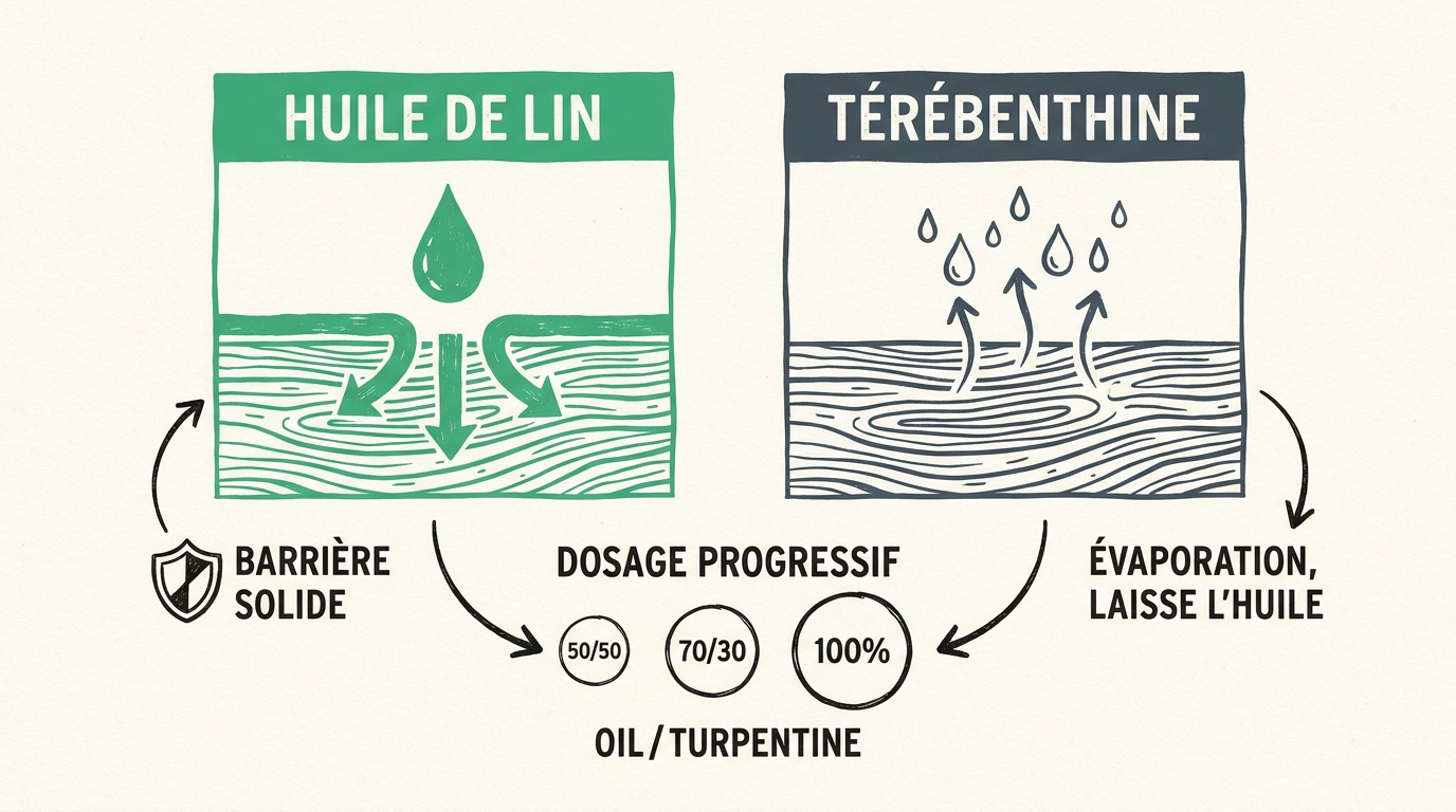 Mélange artisanal d'huile de lin et d'essence de térébenthine pour le traitement du bois