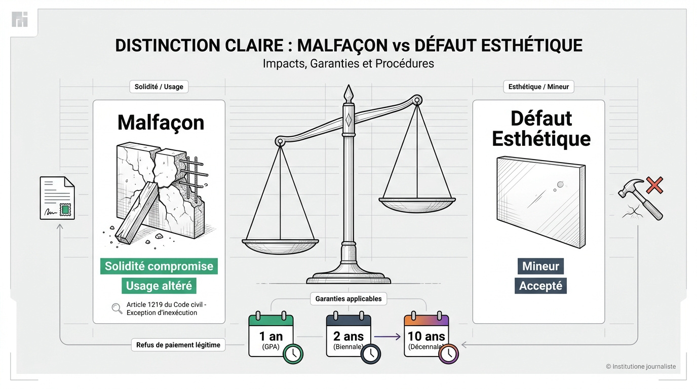 Comparaison entre malfaçon structurelle et défaut esthétique dans le bâtiment