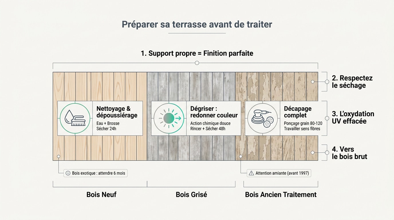 Nettoyage et préparation d'une terrasse en bois avant traitement