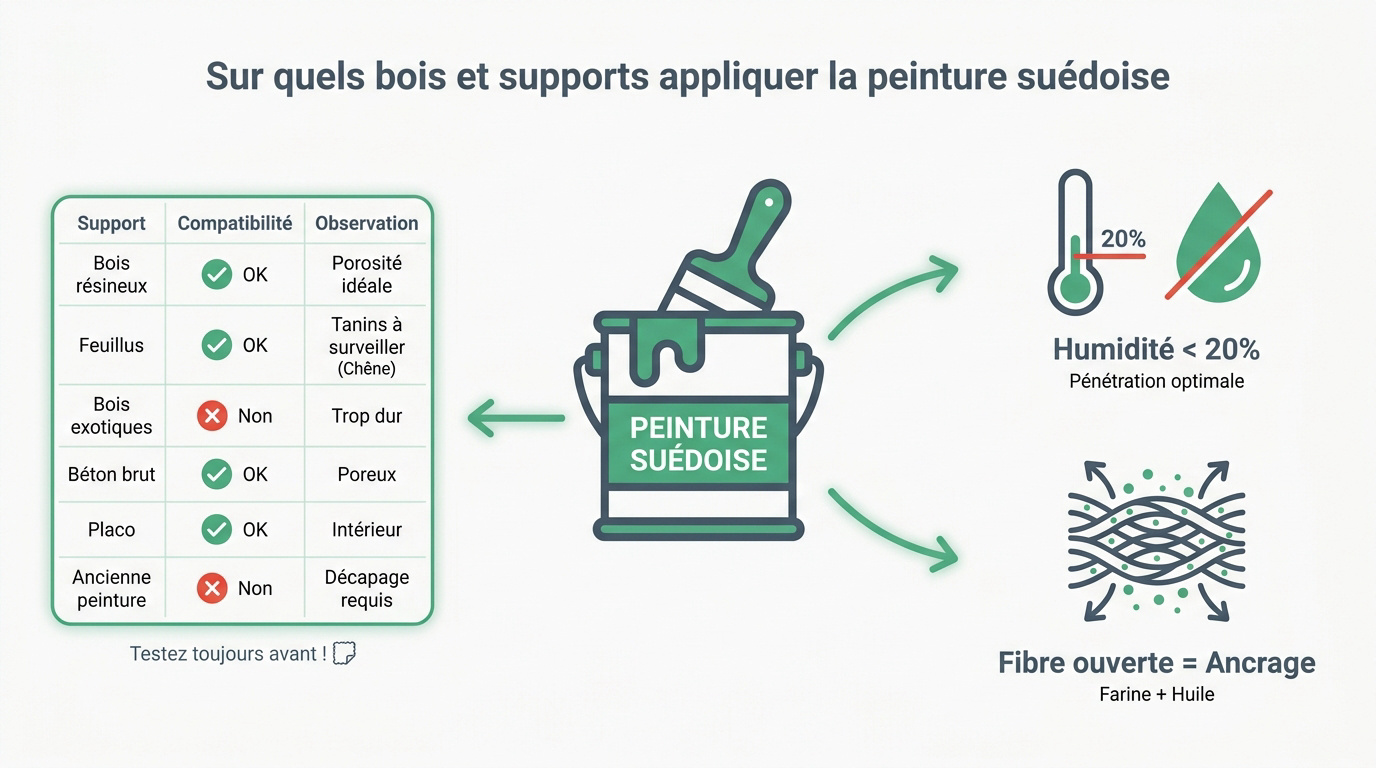 Application de peinture suédoise sur bardage en bois résineux brut