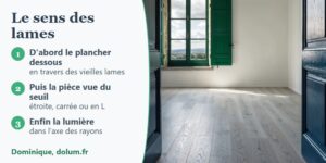 Sens de pose d'un parquet stratifié vu depuis le seuil d'une chambre, lames dans l'axe des rayons de la fenêtre